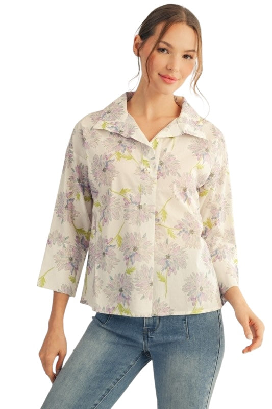 Pearl Button Floral Top- 2 Colors