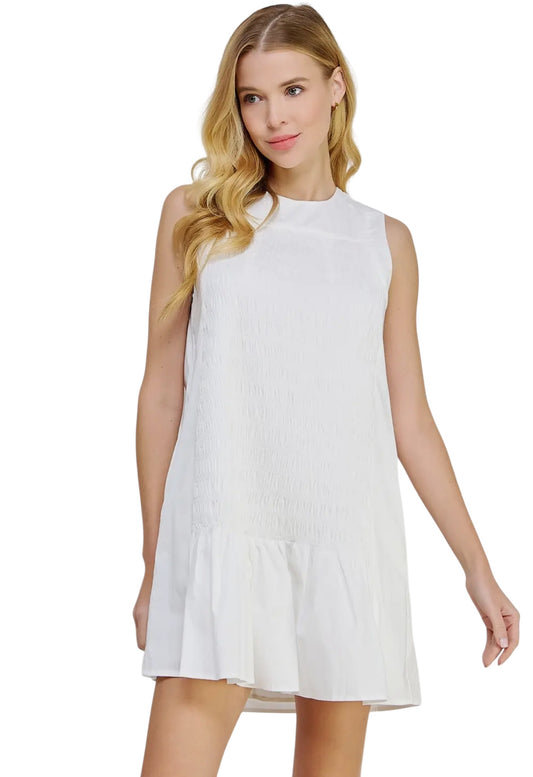 Smocked Poplin Mini in White