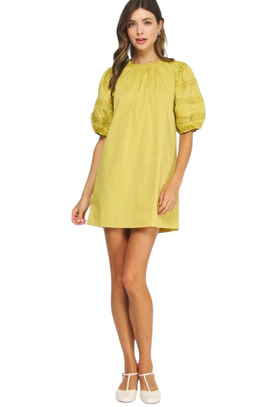 Citron Reverse Pintuck Poplin Mini