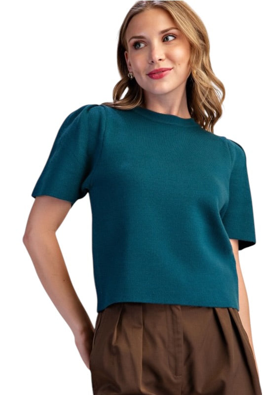 Teal Puff Sleeve Sweater