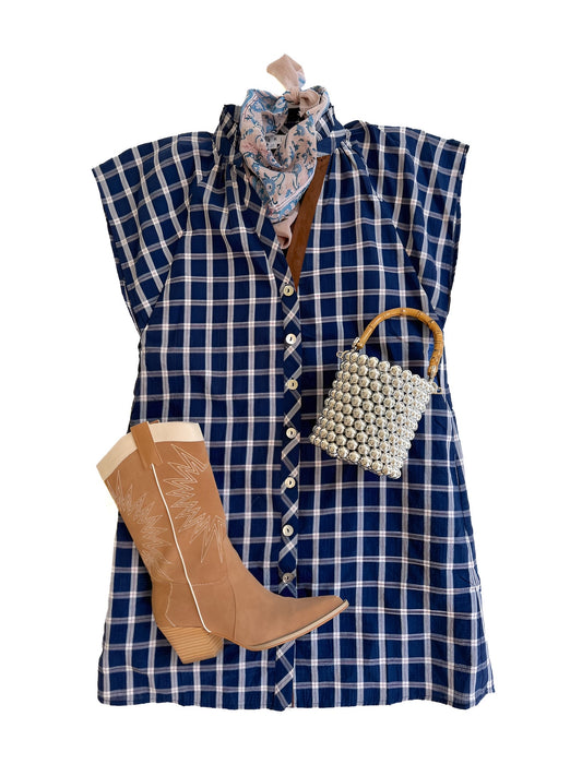Navy Windowpane Plaid Shift
