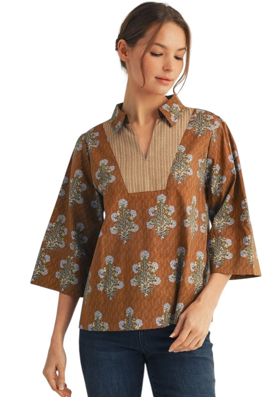 Chocolate & Blue Marigold Top