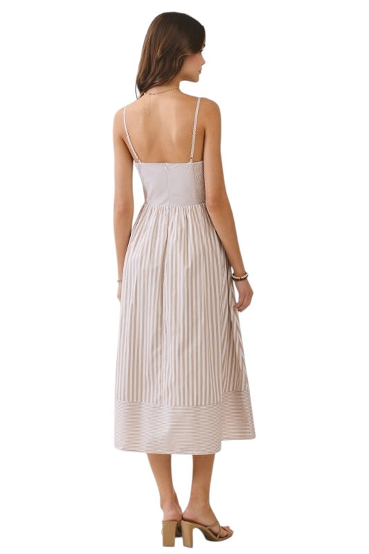 Mixed Stripes Midi in Tan