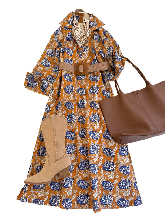 Carondelet Shirt Dress in Caramel Hydrangea