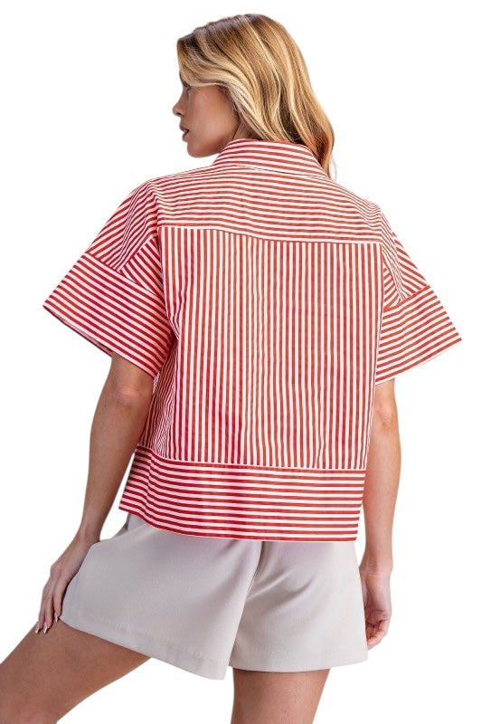 Stripes Boxy Collared Top- 2 Colors