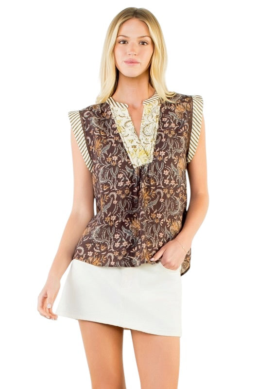 Mixed Brown Florals Top