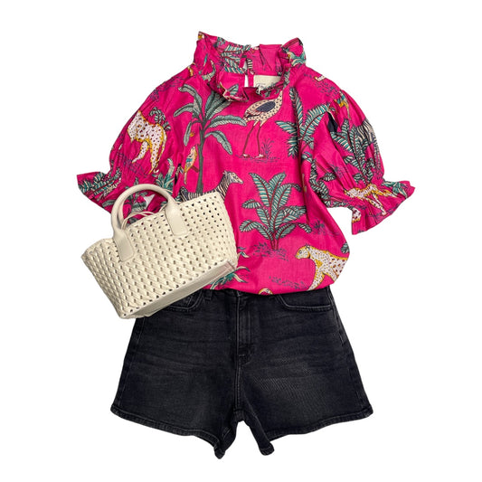 Taylor Blouse in Hot Pink Tropical Safari