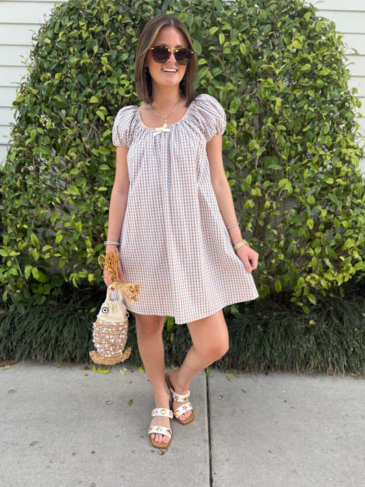 Khaki Babydoll Gingham Mini