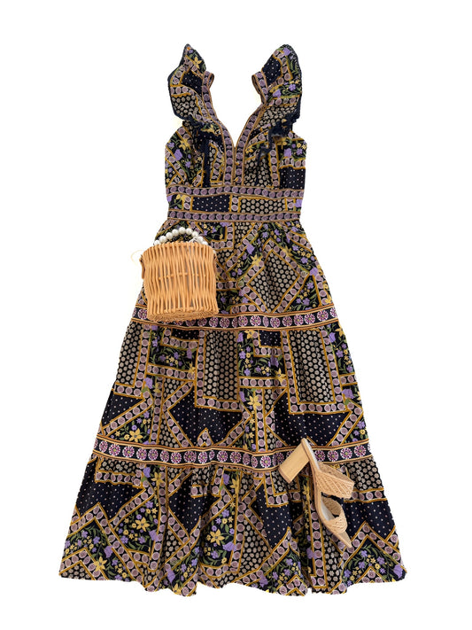 Navy Floral Dots Midi