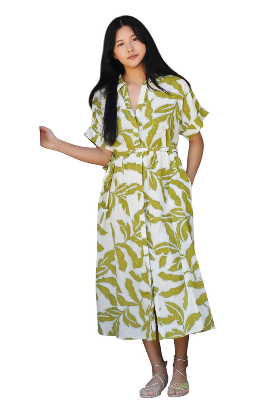 Olive Abstract Leaves Midi