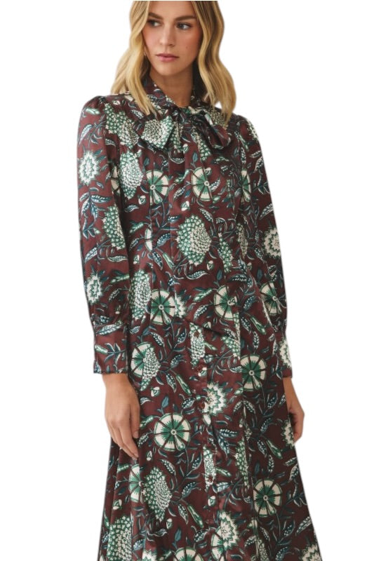 Tie Neck Satin Maxi