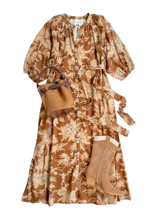 Caroline Midi in Brown Floral Toile