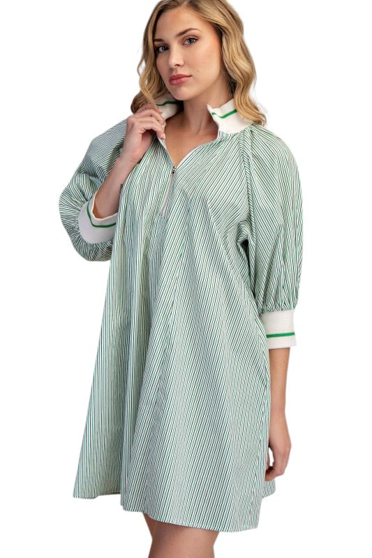 Green & White Zip Neck Mini