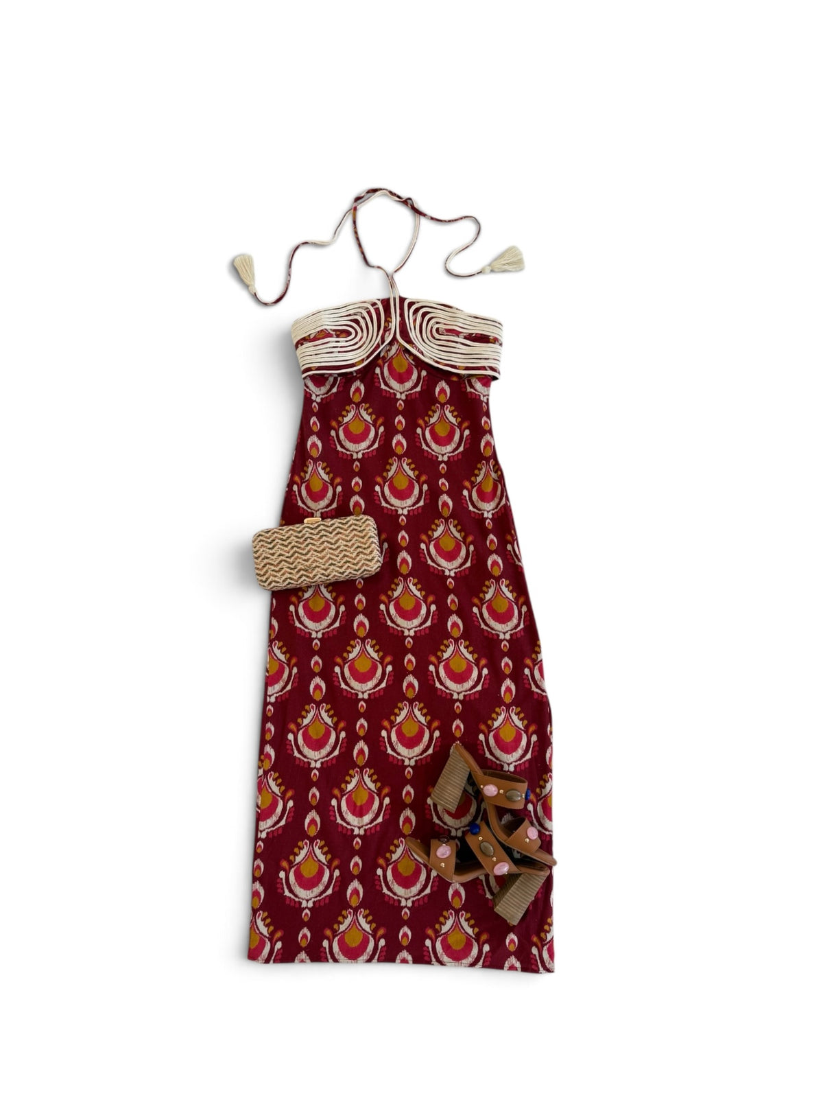 Wine Ikat Halter Midi