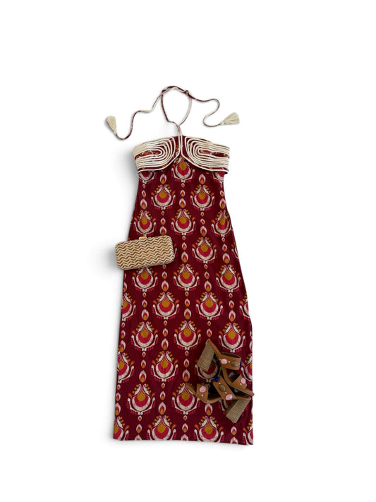Wine Ikat Halter Midi