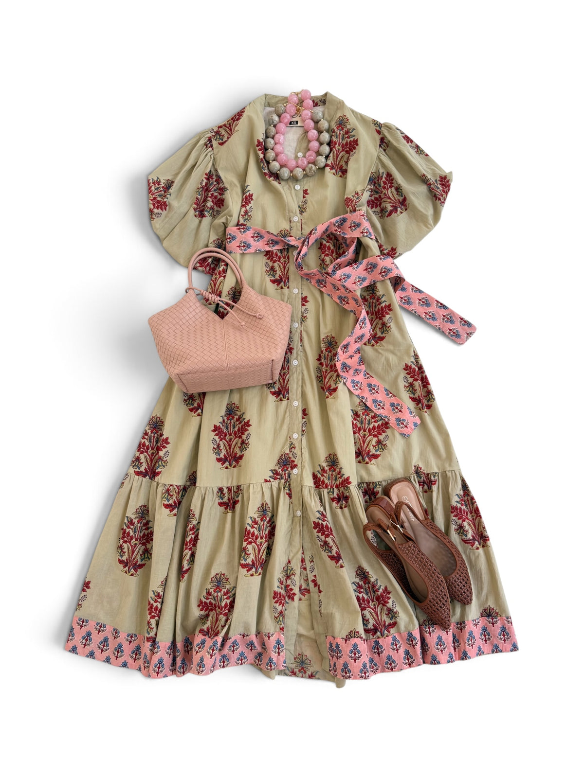 Meg Midi in Red & Pink Florals on Parchment