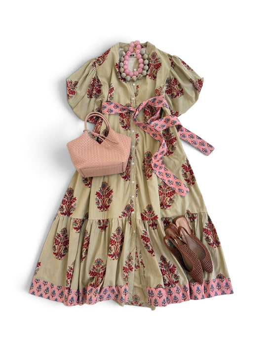 Meg Midi in Red & Pink Florals on Parchment