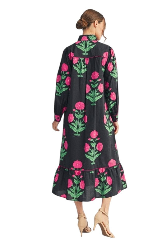 Black & Pink Marigold Midi