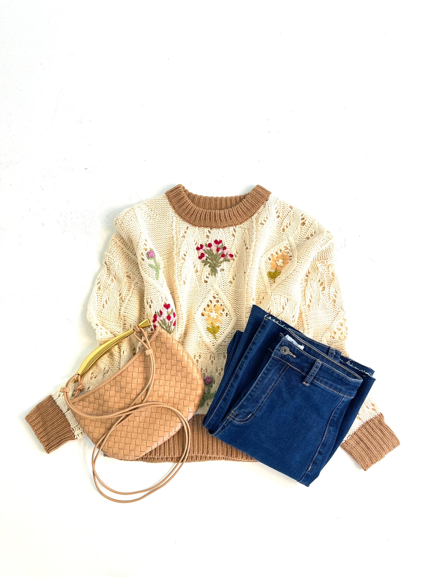 Cream Flower Bouquet Sweater