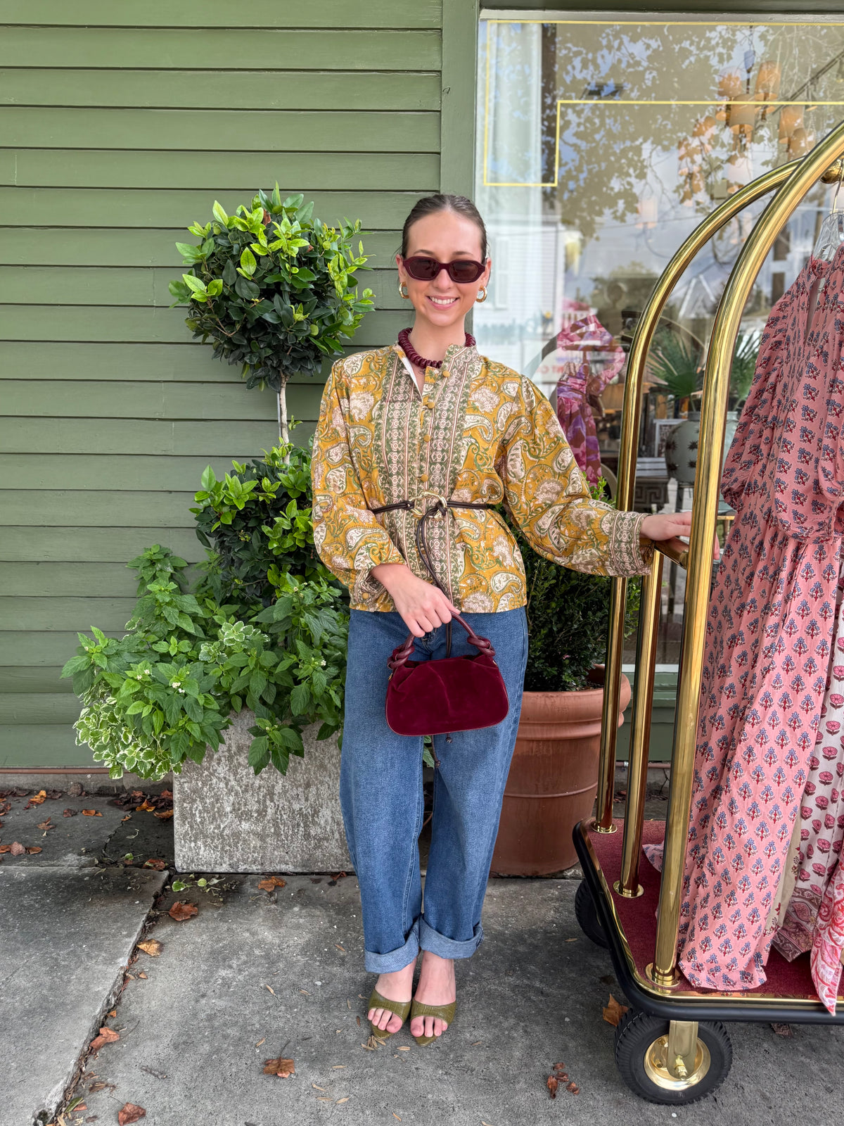 State Street Blouse in Citron & Olive Paisley