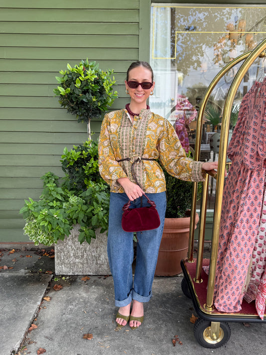 State Street Blouse in Citron & Olive Paisley