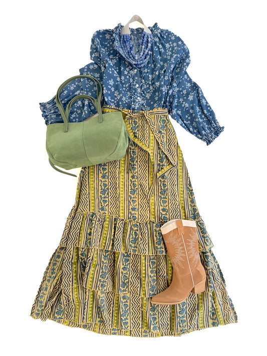 Basin Street Skirt in Citron & Blue
