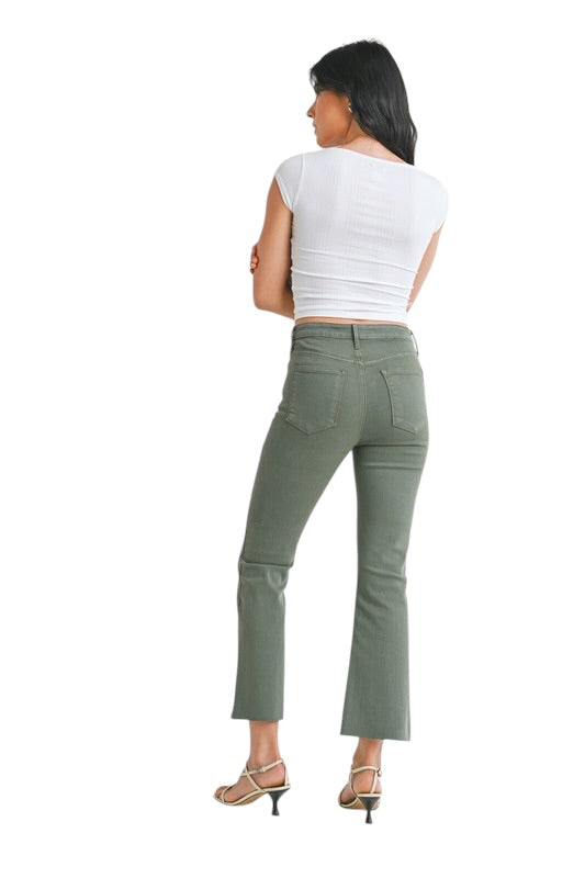 Denim Crop Flare in Olive