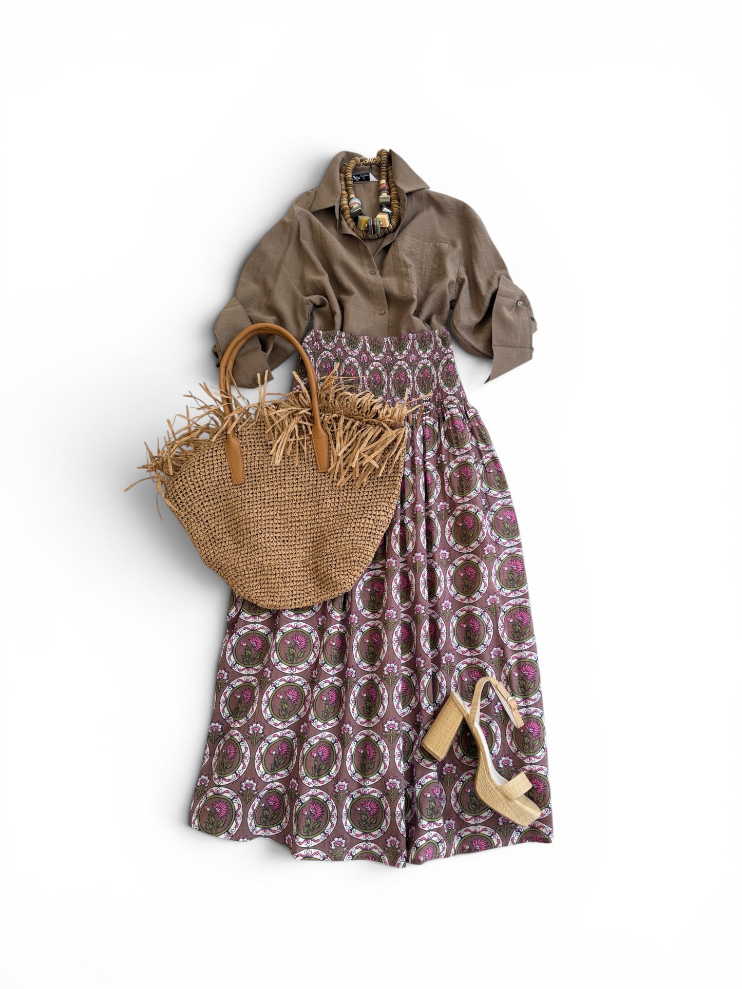 Ellen Smocked Midi Skirt in Peri & Pink Circles