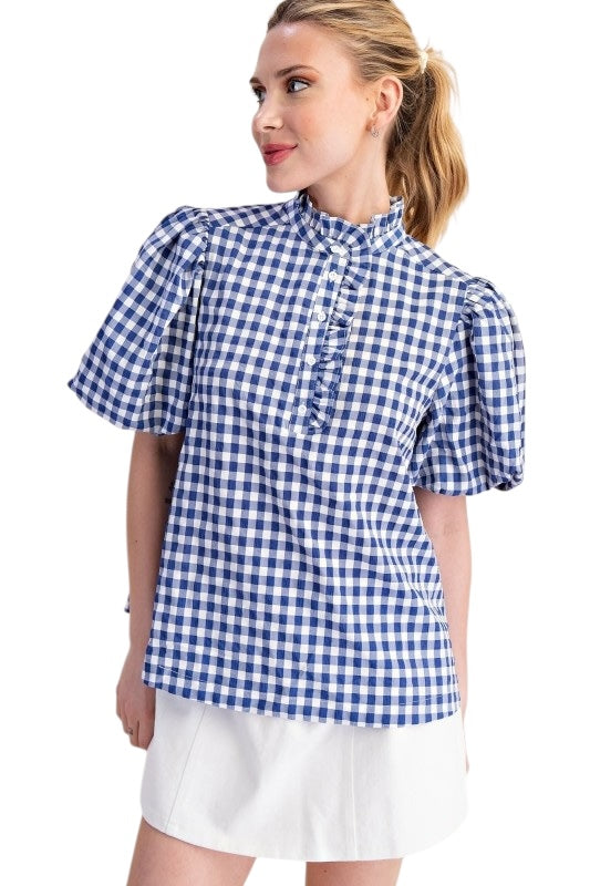 Gingham Ruffle Collar Top- 2 Colors
