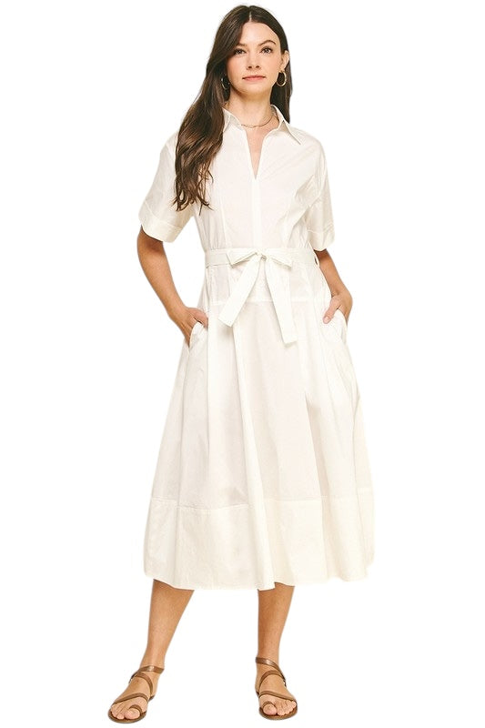 Off White Poplin Shirt Dress