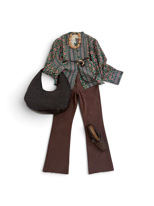 State Street Blouse in Jade & Pink