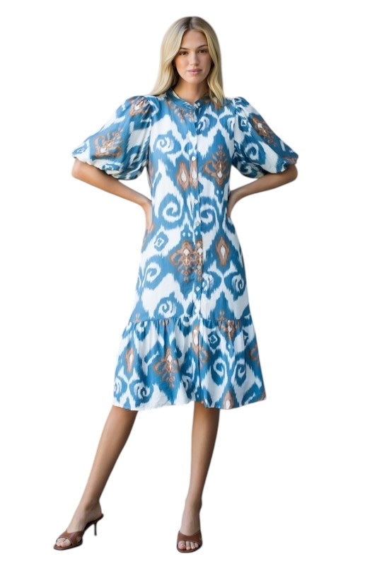 Blue & Chocolate Ikat Midi
