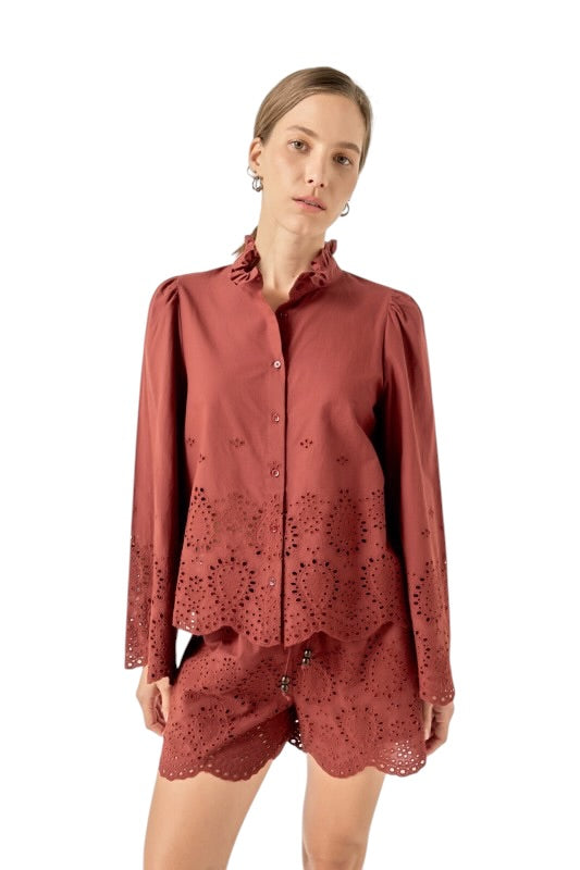 Eyelet Bell Sleeve Set in Rust