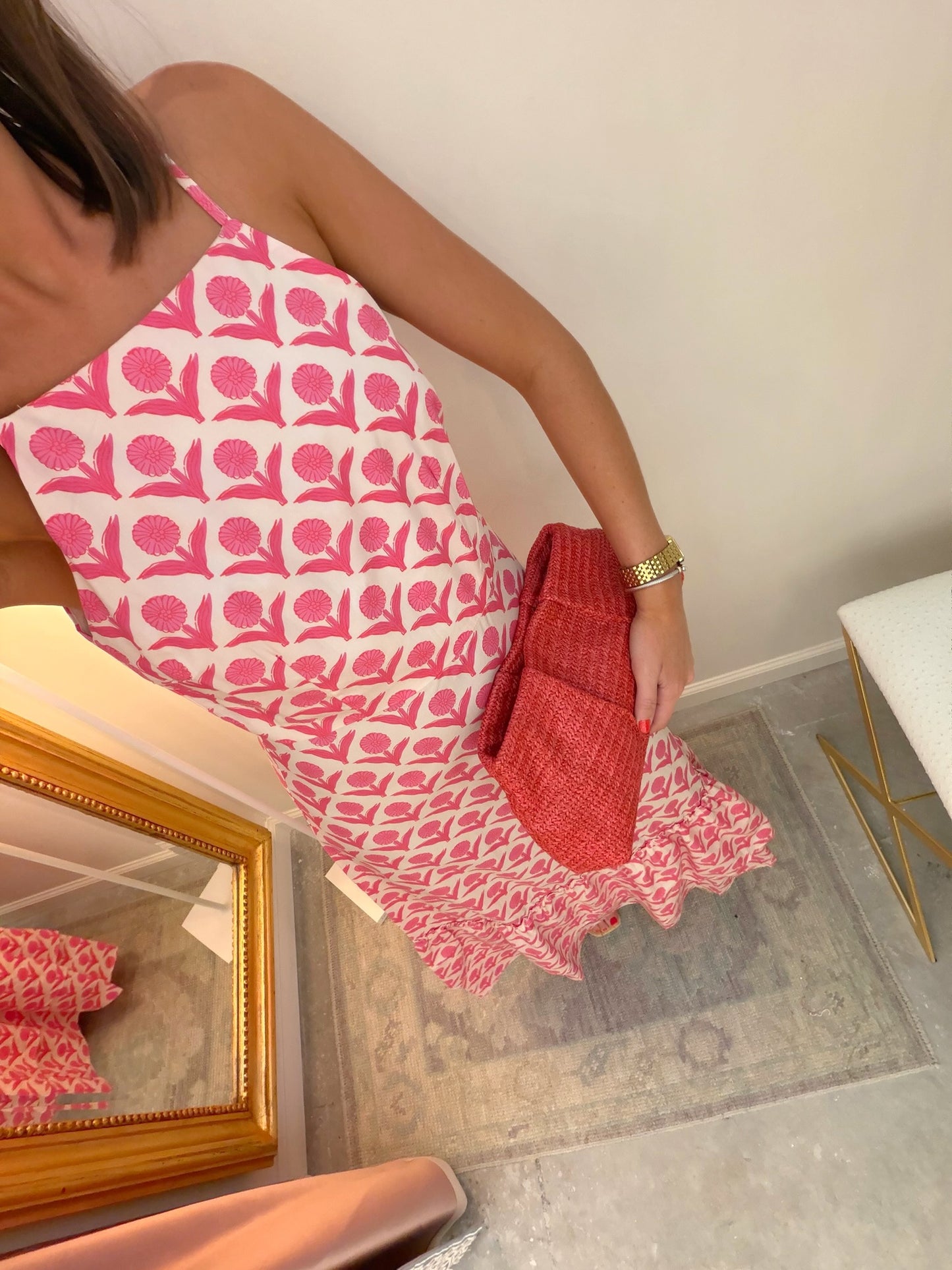 Pink BlockPrint Midi