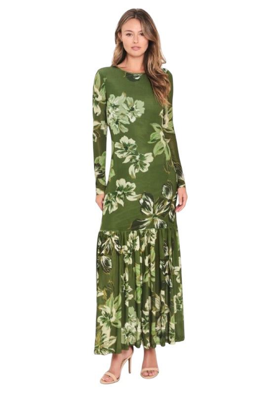 Mesh Maxi in Green Florals