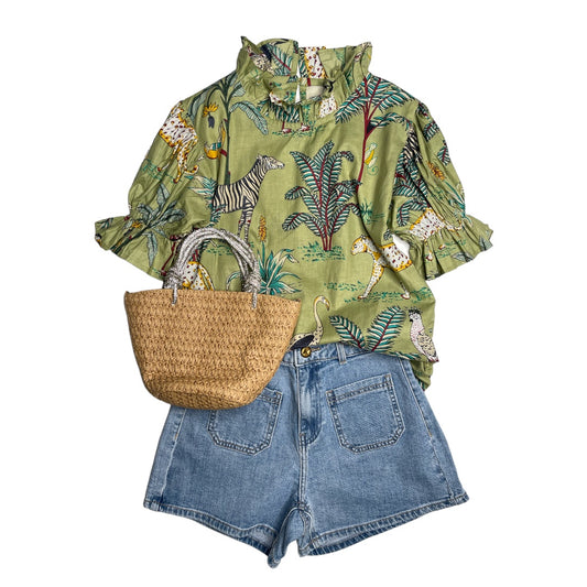 Taylor Blouse in Lime Tropical Safari