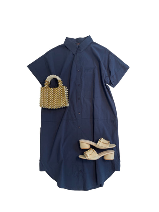 Navy Poplin Shirt Dress