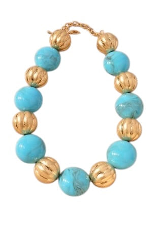 Turquoise & Ribbed Gold Ball Necklace