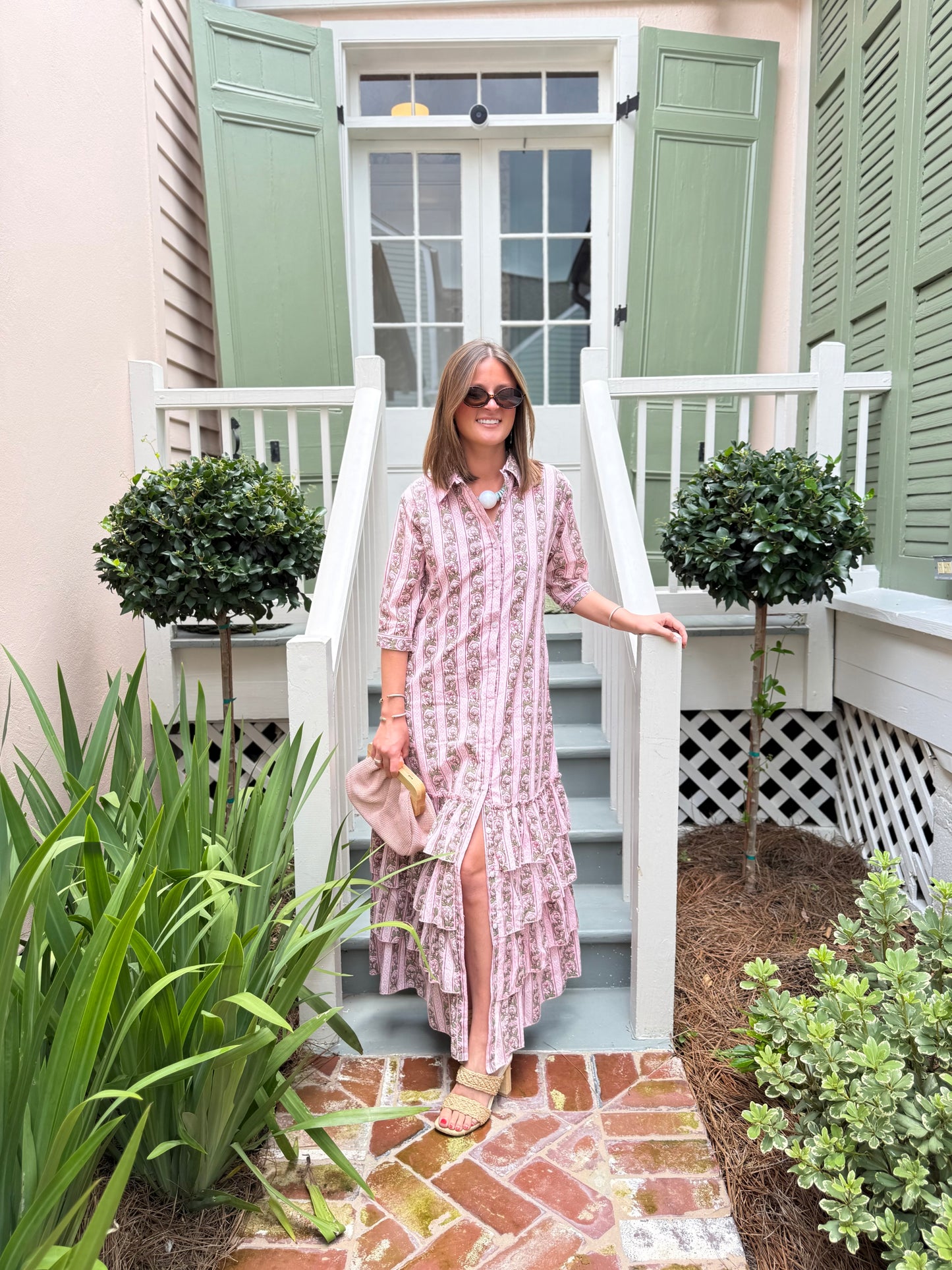Basin Street Midi in Pink & Green Floral Vine