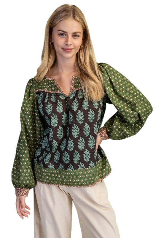 Brown & Olive Cotton Top