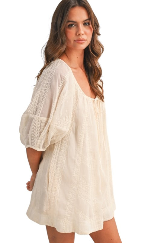 Cream Embroidered Romper