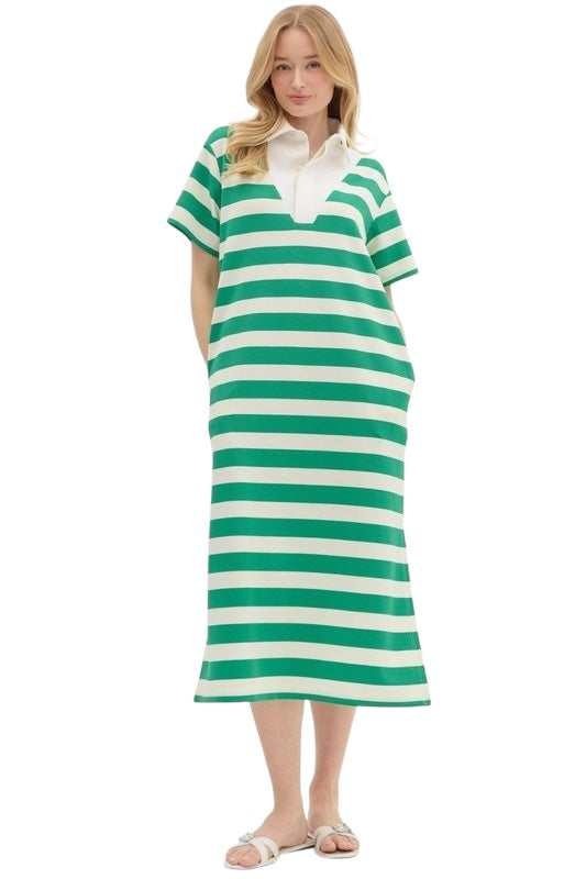 Green Stripe Knit Midi