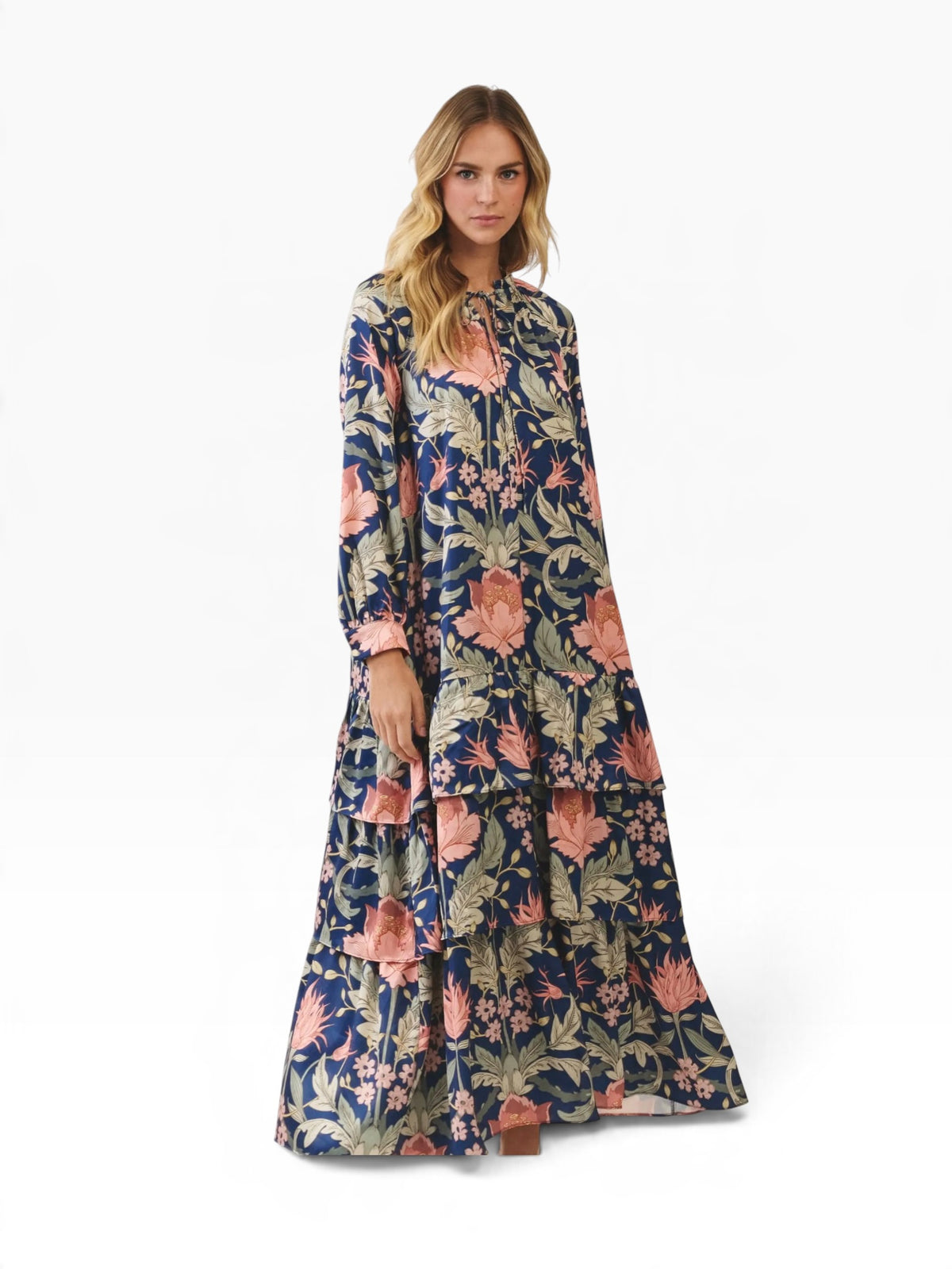 Navy & Coral Lotus Midi