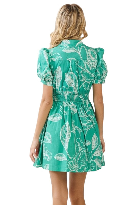 Green Floral Collared Mini