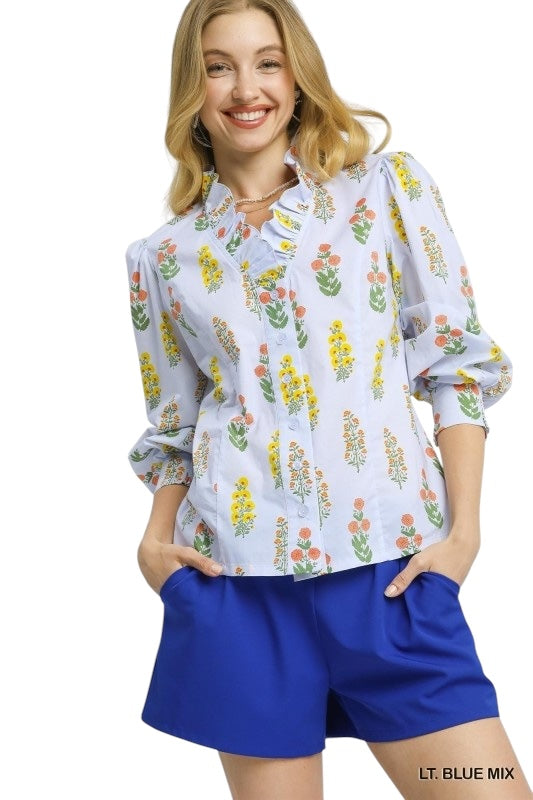 Blue Mixed Floral Top