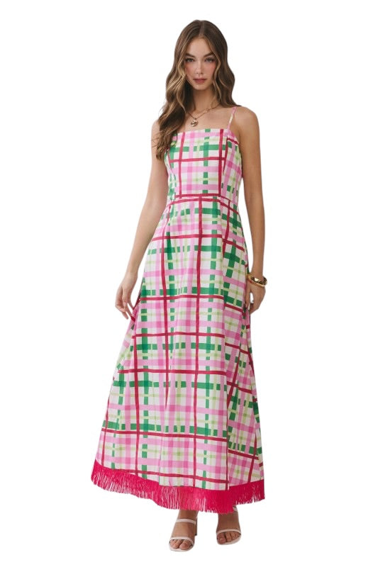 Pink & Green Fringe Midi