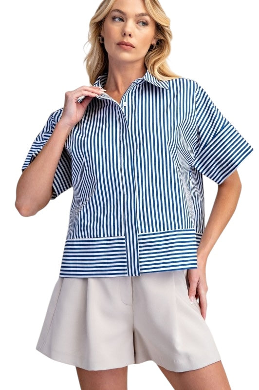 Stripes Boxy Collared Top- 2 Colors
