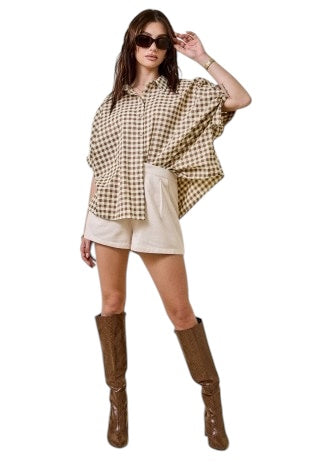 Brown Gingham Oversized Buttondown