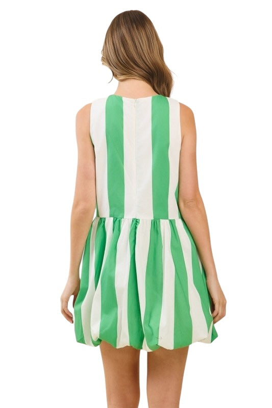 Green Stripe Balloon Hem Mini