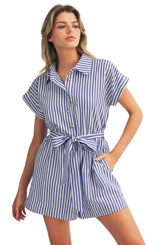 Blue & White Stripe Romper